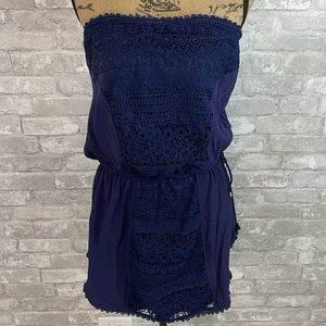 Solitaire Navy Blue Crochet Swim Coverup
